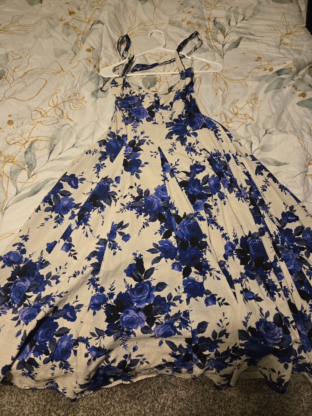 Halter Top Cream And Cornflower Blue Floral Dress Junior Size Small